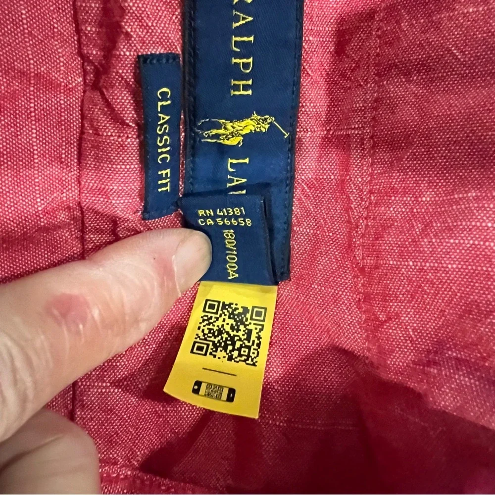 Polo RALPH LAUREN Men’s Large Red 100% Cotton Classic Fit Collared Dress SHIRT - Picture 7 of 13